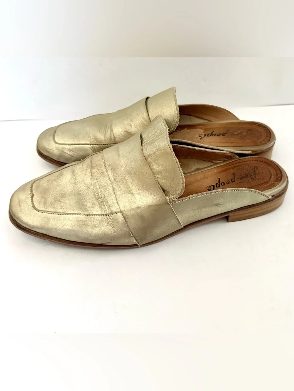 Free People At Ease Mules Slides Flats Metallic Gold Loafer Size 9.5